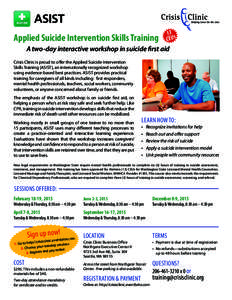Applied Suicide Intervention Skills Training  13 CEUs  A two-day interactive workshop in suicide first aid