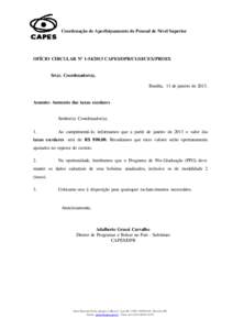 Coordenação de Aperfeiçoamento de Pessoal de Nível Superior  OFÍCIO CIRCULAR Nº CAPES/DPB/CGSI/CEX/PROEX Sr(a). Coordenador(a), Brasília, 11 de janeiro de 2013.
