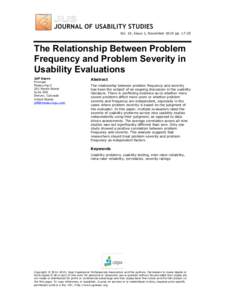 Vol. 10, Issue 1, November 2014 ppThe Relationship Between Problem Frequency and Problem Severity in Usability Evaluations Jeff Sauro