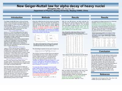 New Geiger-Nuttall law for alpha decay of heavy nuclei Zhongzhou Ren and Yuejiao Ren Department of Physics, Nanjing University, Nanjing, China Introduction