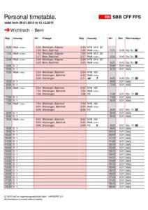 Personal timetable.  SBB CFF FFS valid from[removed]to[removed]