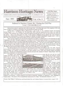 .. ..  Civil War Issue: -Railroad in Harrison Co. During Civil War - 1 -Veteran remembered 1st
