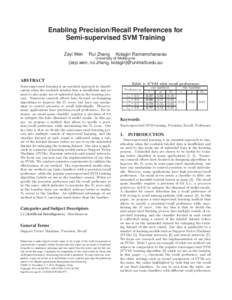 Enabling Precision/Recall Preferences for Semi-supervised SVM Training Zeyi Wen Rui Zhang