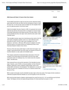 NASA - NASA Spacecraft Ready To Explore Outer Solar System  http://www.nasa.gov/mission_pages/ibex/ExploringTheOuterSo... Print