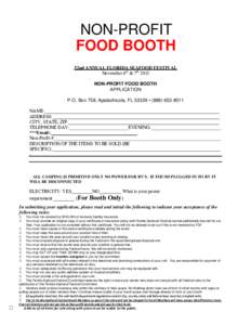 NON-PROFIT FOOD BOOTH 52nd ANNUAL FLORIDA SEAFOOD FESTIVAL November 6th & 7th 2015 NON-PROFIT FOOD BOOTH APPLICATION