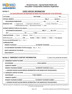 Broward County - Special Needs Shelter and Evacuation Transportation Assistance Application