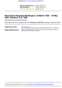 Downloaded from rsbm.royalsocietypublishing.org on June 20, 2014  Rosa Susan Penelope Beddington. 23 March 1956 − 18 May 2001: Elected F.R.S[removed]Sohaila Rastan and Elizabeth Robertson Biogr. Mems Fell. R. Soc[removed]