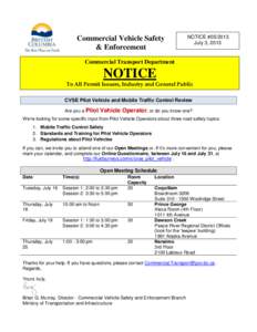 Commercial Vehicle Safety & Enforcement NOTICE #July 3, 2013