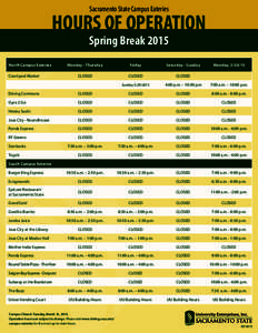 Sacramento State Campus Eateries  HOURS OF OPERATION Spring BreakNorth Campus Eateries