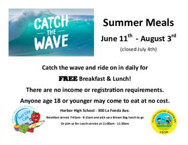 Summer Meals th June 11 - August 3 (closed July 4th)