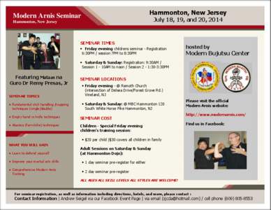 Hammonton, New Jersey  Modern Arnis Seminar July 18, 19, and 20, 2014