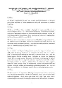 Statement of H.E. Mr. Bamanga Abbas Malloum on behalf of G-77 and China First Meeting of the Inter-Governmental Preparatory Committee Third World Conference on Disaster Risk Reduction GenevaJulyCo-Cha