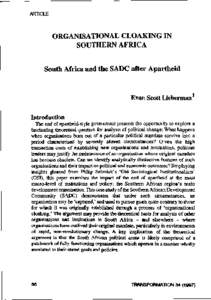 ARTICLE  ORGANISATIONAL CLOAKING IN SOUTHERN AFRICA South Africa and the SADC after Apartheid