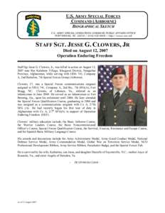 U.S. ARMY SPECIAL FORCES  COMMAND (AIRBORNE)  BIOGRAPHICAL SKETCH  U.S. ARMY SPECIAL OPERATIONS COMMAND PUBLIC AFFAIRS OFFICE FORT BRAGG, NC[removed]432­[removed]http://www.soc.mil 
