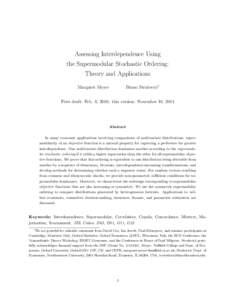 Assessing Interdependence Using the Supermodular Stochastic Ordering: Theory and Applications Bruno Strulovici∗  Margaret Meyer