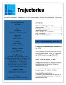 ________________________________________________________________________ __ Trajectories Spring 2012 Supplement Newsletter of the ASA Comparative and Historical Sociology Section Vol.23, No.2 ____________________________