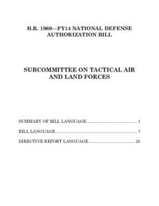 H.R. 1960—FY14 NATIONAL DEFENSE AUTHORIZATION BILL SUBCOMMITTEE ON TACTICAL AIR AND LAND FORCES