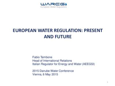 EUROPEAN WATER REGULATION: PRESENT AND FUTURE Fabio Tambone Head of International Relations Italian Regulator for Energy and Water (AEEGSI)