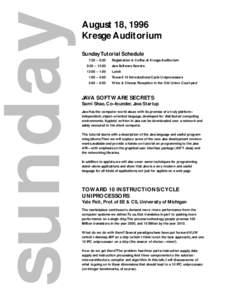 sunday  August 18, 1996 Kresge Auditorium Sunday Tutorial Schedule 7:30 – 8:30