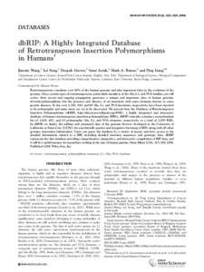 HUMAN MUTATION 27(4), 323^329, 2006  DATABASES dbRIP: A Highly Integrated Database of Retrotransposon Insertion Polymorphisms