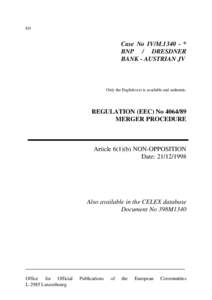 EN  Case No IV/M.1340 - * BNP / DRESDNER BANK - AUSTRIAN JV