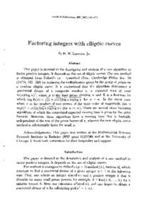 Annals of Mathematics, ), Factoring integers with elliptic curves By H. W.  LENSTRA, JR.