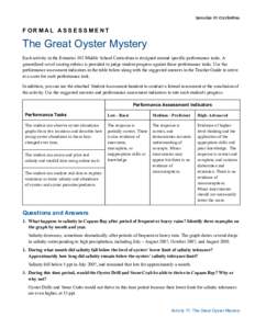 FORMAL ASSESSMENT  The Great Oyster Mystery Each activity in the Estuaries 101 Middle School Curriculum is designed around specific performance tasks. A generalized set of scoring rubrics is provided to judge student pro