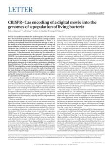 Letter  doi:nature23017 CRISPR–Cas encoding of a digital movie into the genomes of a population of living bacteria
