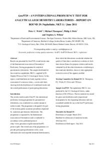 GeoPT29 – AN INTERNATIONAL PROFICIENCY TEST FOR ANALYTICAL GEOCHEMISTRY LABORATORIES – REPORT ON ROUND 29 (Nephelinite, NKT-1) / June