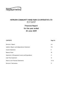 HEPBURN COMMUNITY WIND PARK CO-OPERATIVE LTD ABN: [removed]Reg. No: G0003442Y Financial Report for the year ended