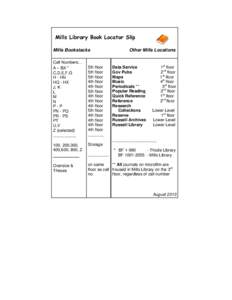Mills Library Book Locator Slip Mills Bookstacks Call Numbers… A – BX * C,D,E,F,G H - HN