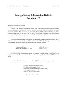 Foreign Names Information Bulletin, Number[removed]January 1997 Foreign Names Information Bulletin Number 12