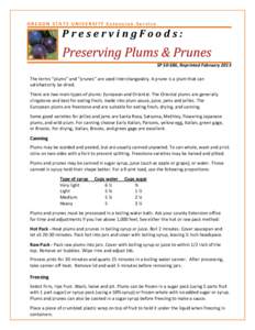 OREGON STATE UNIVERSITY Extension Service  PreservingFoods: SP[removed], Reprinted February 2013 The terms “plums” and “prunes” are used interchangeably. A prune is a plum that can satisfactorily be dried.