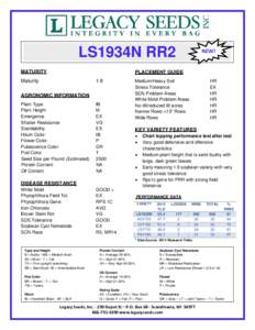 LS1934N RR2 MATURITY NEW!  PLACEMENT GUIDE