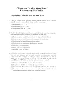 Classroom Voting Questions: Elementary Statistics Displaying Distributions with Graphs 1. A data set consists of fifty three-digit numbers ranging from 180 to 510. The best . choice for stems in a stem-and-leaf display w