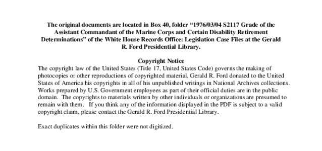[removed]S2117 Grade of the Assistant Commandant of the Marine Corps and Certain Disability Retirement Determinations