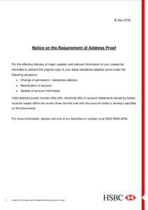 Notice on the Requirement of Address Proof
