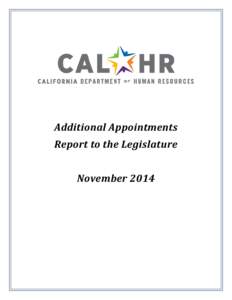 Additional Appointments Report to the Legislature November 2014 Additional Appointments Report – November 2014 Introduction