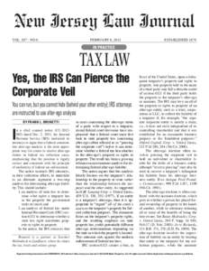 New Jersey Law Journal VOLNO 6 FEBRUARY 6, 2012  TAX LAW