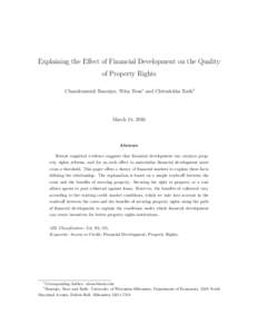 Explaining the Effect of Financial Development on the Quality of Property Rights Chandramouli Banerjee, Niloy Bose∗ and Chitralekha Rath† March 14, 2016