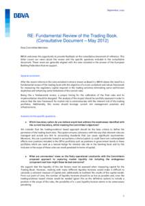 September, 2012  RE: Fundamental Review of the Trading Book. (Consultative Document – May[removed]Dear Committee Members: