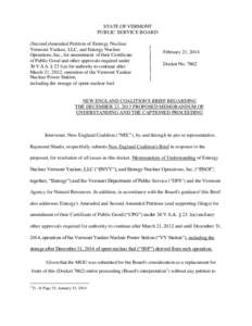 STATE OF VERMONT PUBLIC SERVICE BOARD (Second)Amended Petition of Entergy Nuclear Vermont Yankee, LLC, and Entergy Nuclear Operations, Inc., for amendment of their Certificate of Public Good and other approvals required 