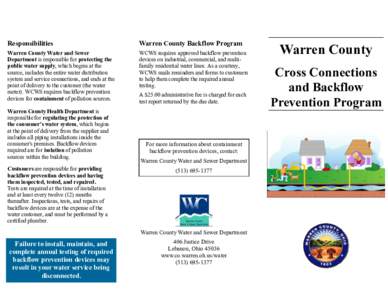 Responsibilities  Warren County Backflow Program Warren County Water and Sewer Department is responsible for protecting the