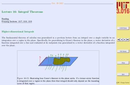 OctLecture 16: Integral Theorems Reading: Kreyszig Sections: 10.7, 10.8, 10.9