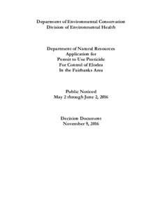 Department of Environmental Conservation Division of Environmental Health Department of Natural Resources Application for Permit to Use Pesticide