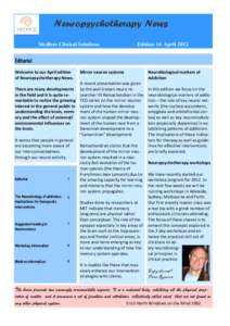 Neuropsychotherapy News Mediros Clinical Solutions Edition 14 April[removed]Editorial