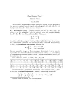 Class Number Theory Steven Finch May 26, 2005