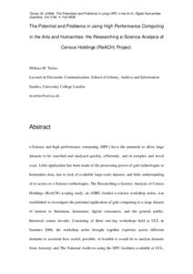 The Potential and Problems in using High Performance Computing in the Arts and Humanities: the Researching e-Science Analysis of Census Holdings (ReACH) Project