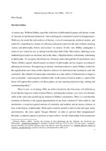 Oxford Literary Review), Peter Krapp Derrida Online  A century ago, Wilhelm Dilthey urged the collection of philosophical papers and literary scripts