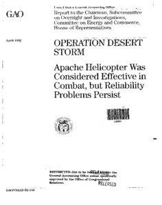 NSIAD[removed]Operation Desert Storm: Apache Helicopter Was Considered Effective in Combat, but Reliability Problems Persist